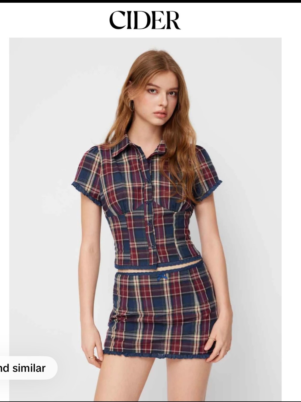 Cider Navy & Red Plaid Two-Piece Crop Top and Mini Skirt